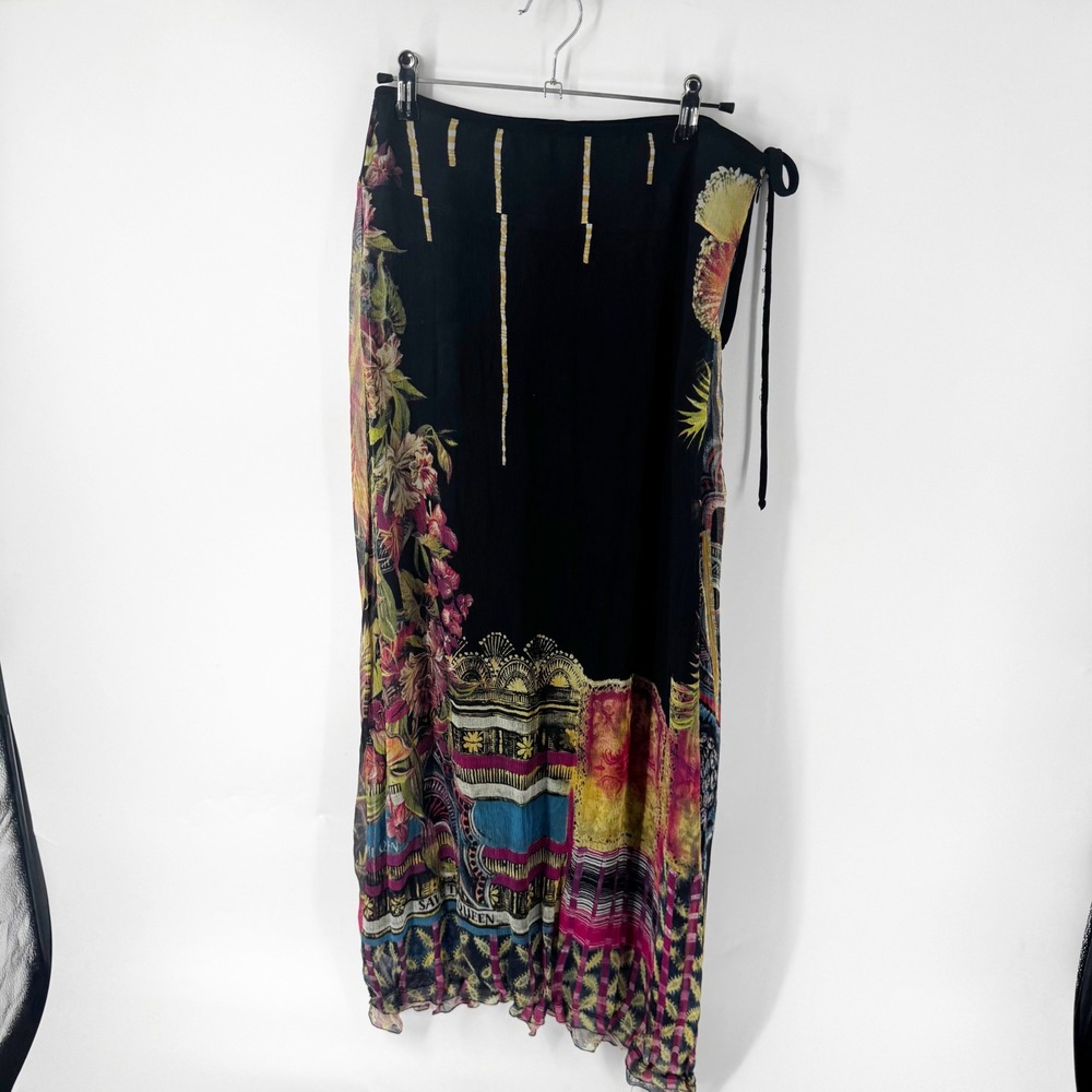 Save The Queen Womens Floral Geometric Print Crinkle Maxi Skirt Black Multi M